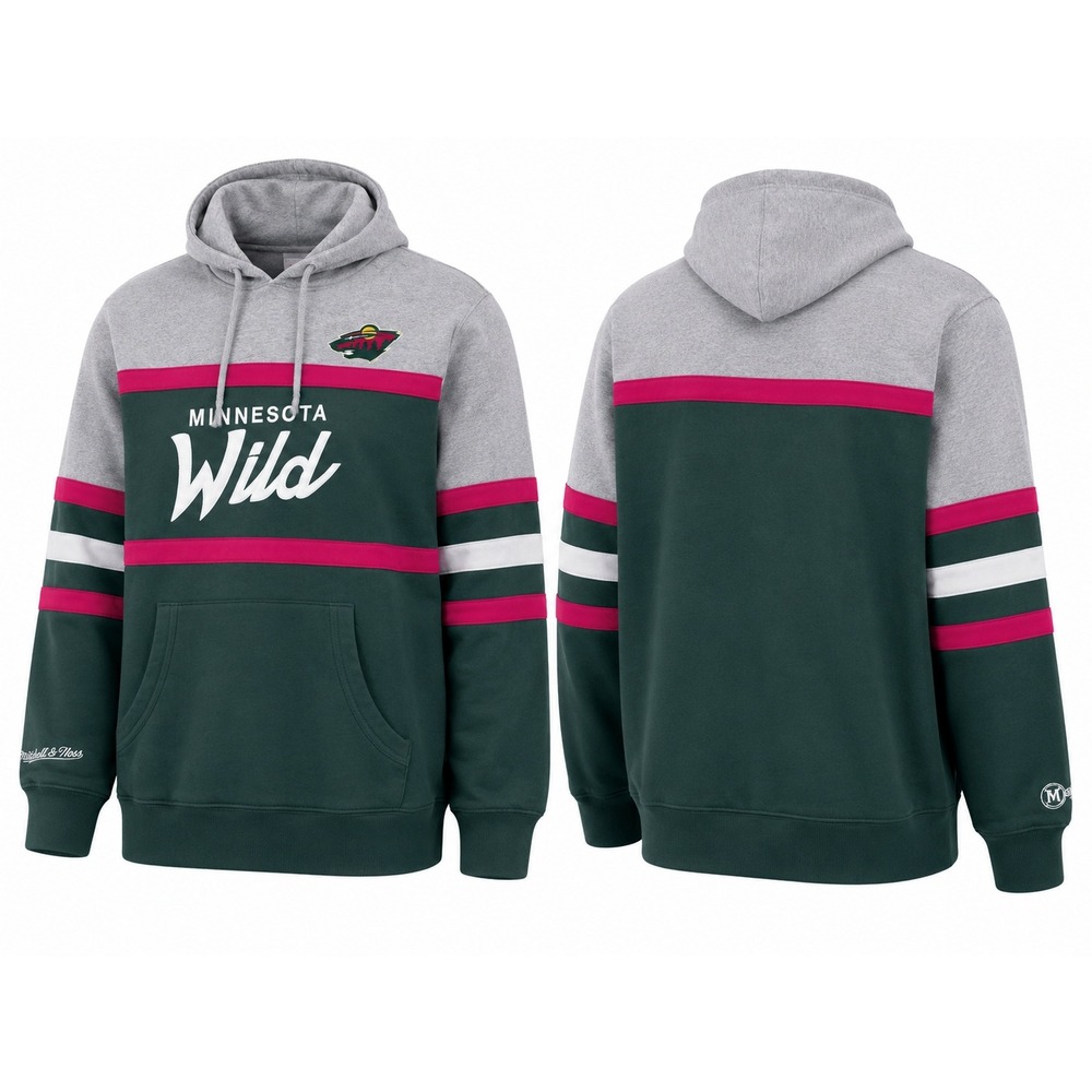 Mitchell & Ness Mens Minnesota Wild NHL Hoodie Green Grey Pullover Large‎
